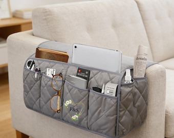 Personalized Sofa Armrest Organizer – Couch Side Remote Control Holder, Bedside Phone Storage Bag, Hanging Multi Pocket Organizer