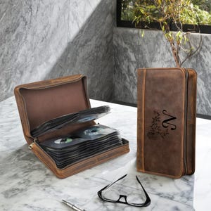 Personalized Leather CD Case, 80 Capacity DVD Organizer, Custom Game Disc Storage, Movie Music Disk Holder