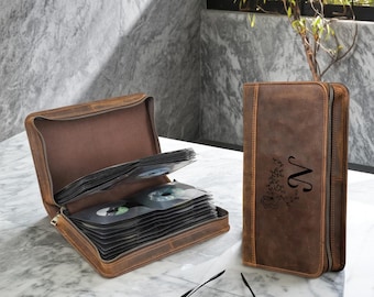 Personalized Leather CD Case, 80 Capacity DVD Organizer, Custom Game Disc Storage, Movie Music Disk Holder
