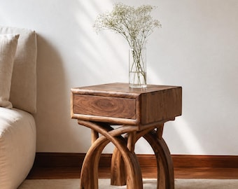 Handmade Solid Walnut Nightstand with Drawer Modern Bedside Table Scandinavian End Table Wooden Night Stand Luxury Bedroom Furniture