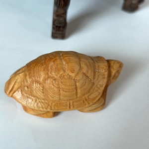 Hand Carved Boxwood Tortoise Figurine, Mini Wood Longevity Turtle Ornament
