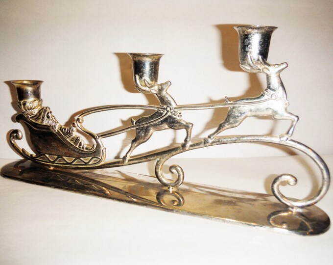 Santa Reindeer Sleigh Candle Holder Silver Plated Elegant Etsy