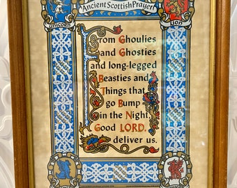 Ghoulies and Ghosties, framed print, Scottish prayer, calligraphic print, Cajomac Celtic Art