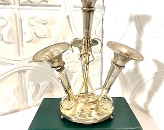 Fluted trumpet vase Epergne +silver plated + shabby+  silver toned