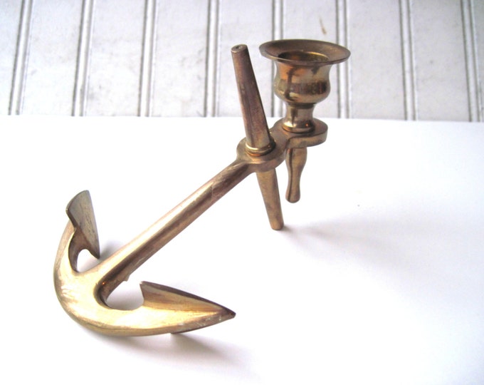Vintage Brass Anchor Candle Holder Nautical Beach Ship Etsy