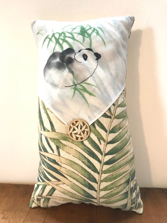 Handmade Panda Accent Pillow Recycled Materials Silk Scarf 