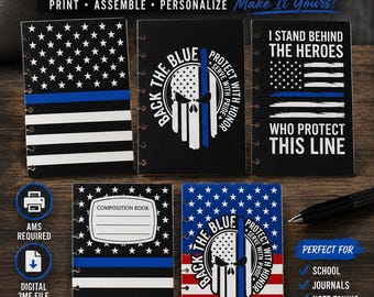 Thin Blue Line Notebook Covers | 8 Disc Junior Size | Police (3MF Digital File)