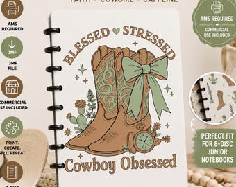 Blessed Stressed Cowboy Obsessed Notebook Cover | Western 3MF Digital File (Commercial Use)
