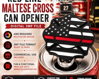 Maltese Cross Can Opener STL | Thin Red Line Firefighter Design (Digital 3MF File)