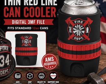 Thin Red Line Fire Dept Can Cooler 3MF File | Firefighter Gift (Digital Download)