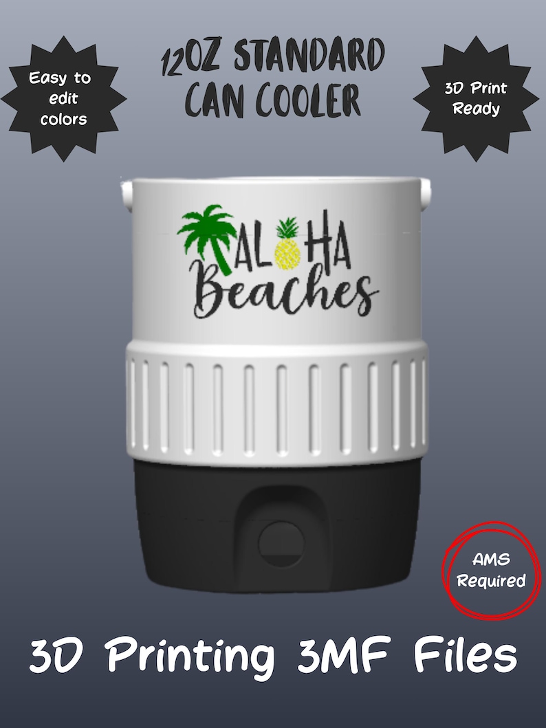Aloha Beaches Can Cooler 3D Print File | Tropical Drink Holder (Digital Download) image 1