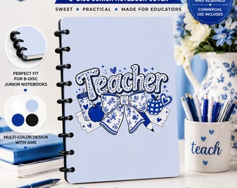 Teacher Notebook Cover 3MF File | Blue Floral Bow Design (Digital Download)