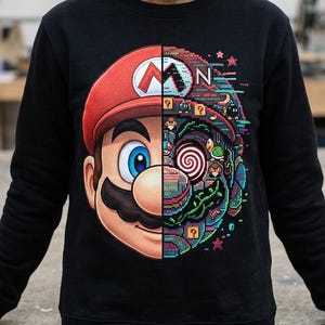 Super Mario Split Face PNG - Sublimeringsdesign - Direktnedladdning (Digital Nedladdning)