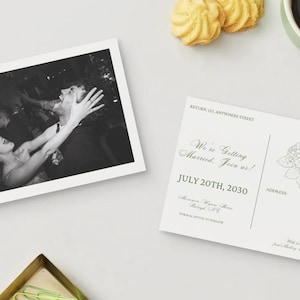 Postal sencilla y elegante con hortensias para guardar la fecha