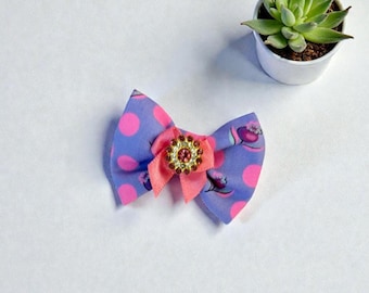 Handmade Pink & Lilac Pet Bow | Rhinestone Dog Hair Clip