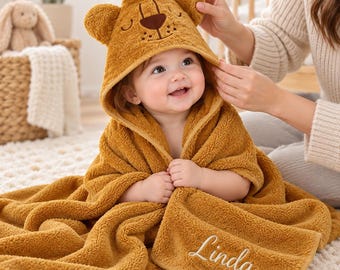 Toalla de baño con capucha personalizada para recién nacidos, toalla con nombre y animales personalizada, toalla de baño suave para bebés y niños pequeños, regalo de cumpleaños para baby shower.