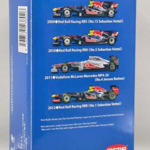 May include: A blue box featuring a 1/64 scale collection of Suzuka Legend race cars. The box displays images of Red Bull and McLaren Mercedes race cars from 2009-2012, including the drivers Sebastian Vettel and Jenson Button. The box has the text "KYOSHO" and "SUZUKA CIRCUIT".