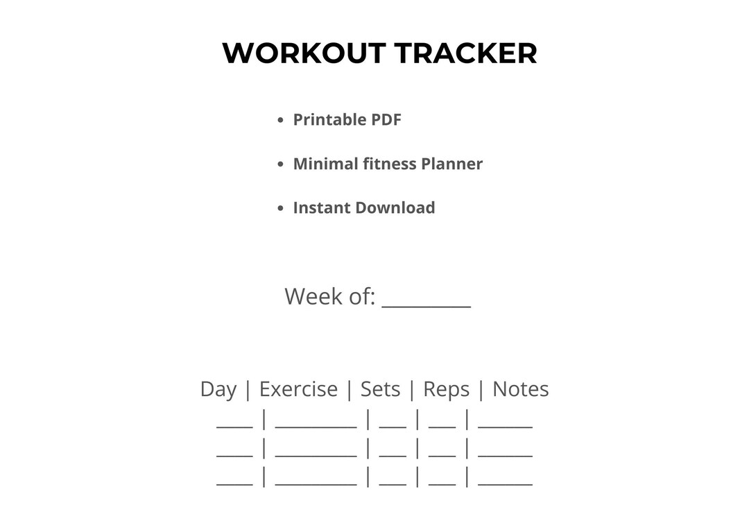Workout Tracker Printable PDF - Fitness Tracker - Gym Workout Planner ...