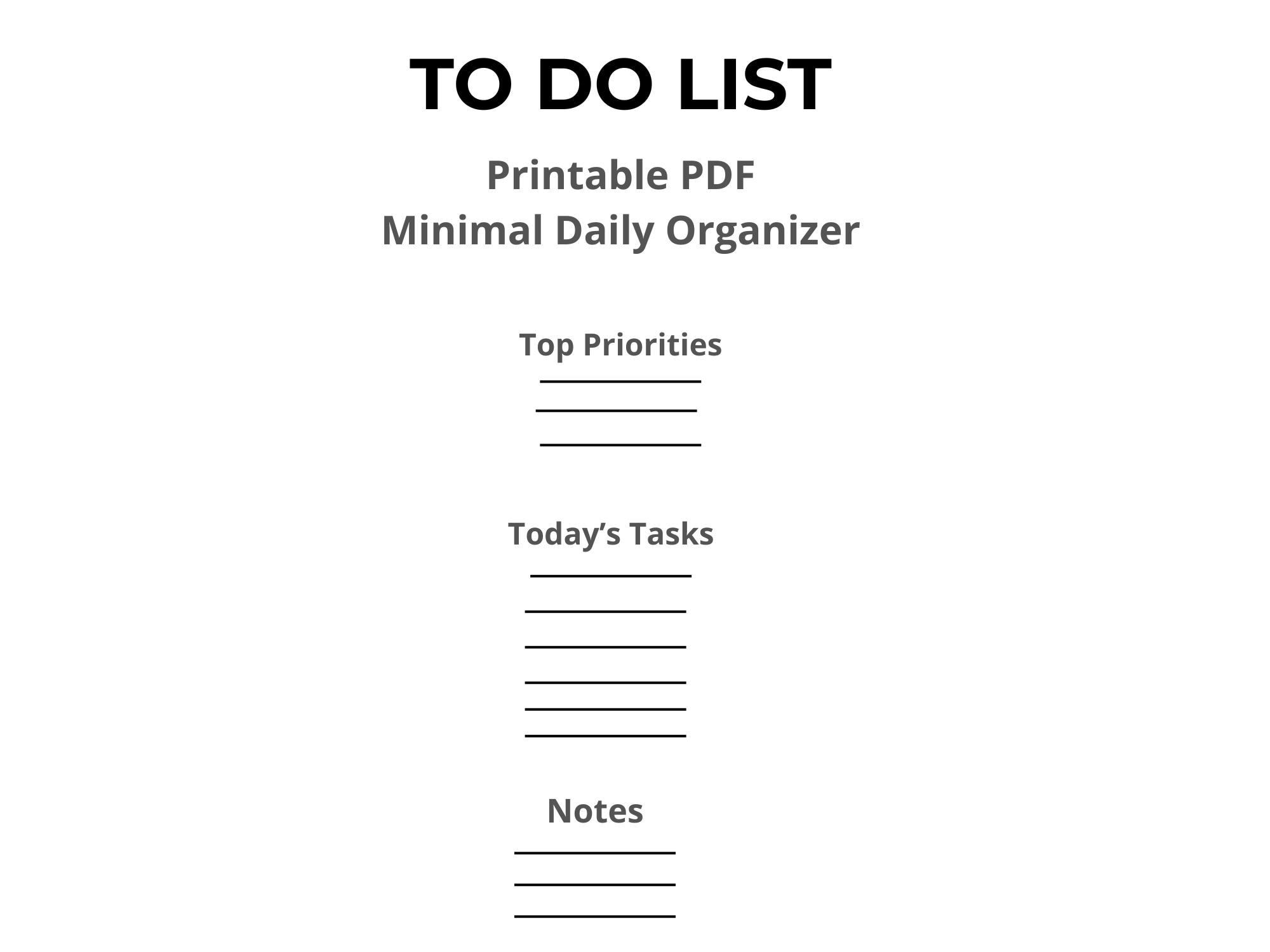 To Do List Printable PDF, Minimal to Do List Template, Daily Task List ...