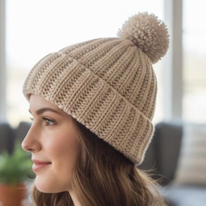 Ribbed Crochet Beanie Pattern | Easy Winter Hat Tutorial | Knit Look Crochet Beanie PDF | Classic Cuffed Hat Pattern