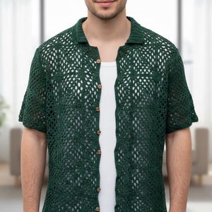 Men Crochet Shirt Pattern Amalfi Top | Summer Button Up Crochet Top PDF | Modern Mesh Menswear Pattern | Size XS–XXL
