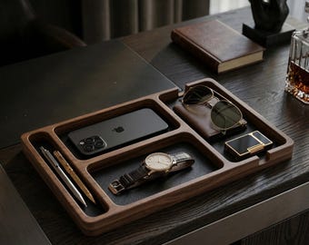 Walnut Valet Tray, Minimalist Desk Organizer, Nightstand Catch-All Tray