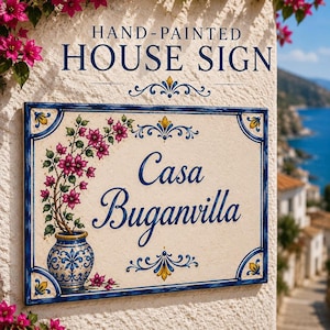 Ceramic House Sign, Hand-Painted Glazed Tile Name Plaque, 30 × 20 cm