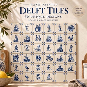 Hand Painted Tile, 15 × 15 cm Ceramic Delft Design with 30 Options