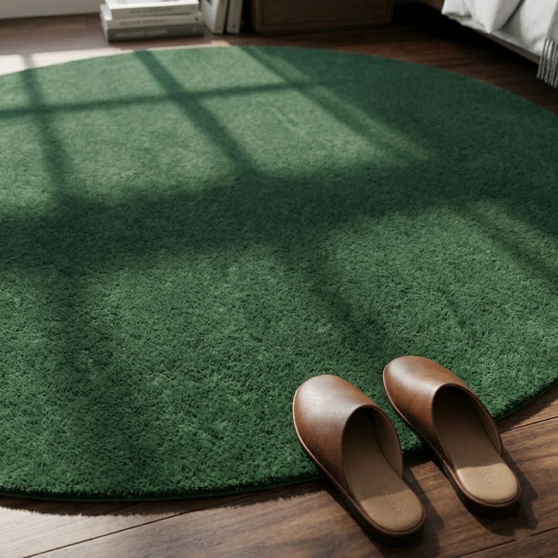 Hand Tufted Forest Green Wool Round Area Rug, Modern Living Room Accent ...