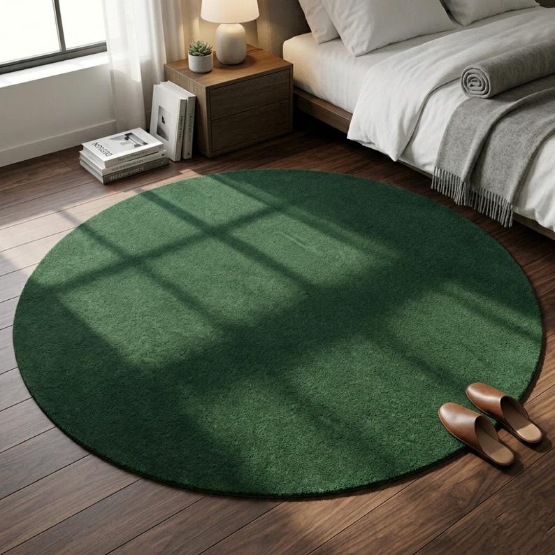 Hand Tufted Forest Green Wool Round Area Rug, Modern Living Room Accent ...
