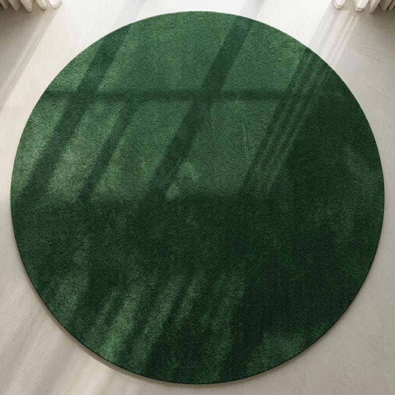 Hand Tufted Forest Green Wool Round Area Rug, Modern Living Room Accent ...