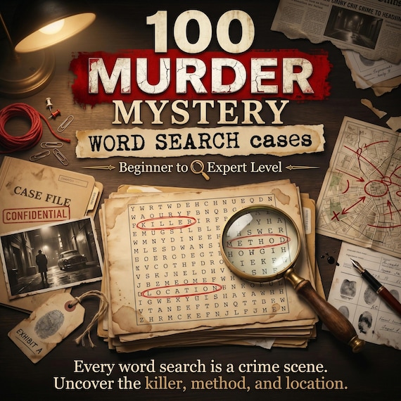 100 Murder Mystery Word Search Book, Detective Crime Puzzles for Adults, Beginner to Expert