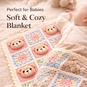 Baby Bear Crochet Blanket Pattern, Granny Square Teddy Bear Throw Afghan, Nursery PDF Download, Beginner Friendly