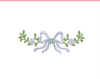 Preppy floral bow grandmillennial embroidery design, digital embroidery designs, instant download, coquette bow floral design, 5 sizes
