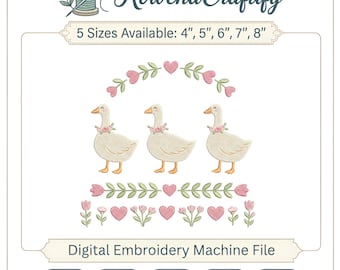 Goose Machine Embroidery Design, Cottagecore Floral Geese, Vintage Duck Nursery File, Coquette Heart Embroidery, Pes Dst Exp Vp3 Jef