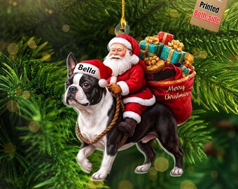 Santa Riding French Bulldog Christmas Ornament, Funny Dog Tree Hanging Decoration, Holiday Pet Gift, Custom Rottweiler Dog Ornament