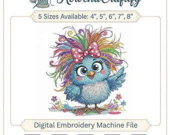 Crazy Chicken Embroidery Design, Funny Messy Hair Bird Machine Embroidery File, Cute Quirky Hen PES DST JEF VP3, Whimsical Animal Design