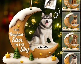 Personalized Dog on Moon Ornament, Dog Sitting on the Moon Ornament, Memorial Pet Ornament, Dog Loss Keepsake, Holiday Tree Decor
