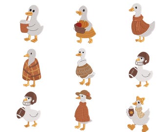 Cozy Goose Machine Embroidery Design Bundle, Cute Autumn Bird Patterns, Fall Sweater Weather Digital Download Pes Dst Jef Vp3