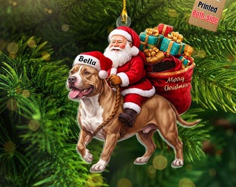 Santa Riding American Pitbull Christmas Ornament, Funny Dog Tree Hanging Decoration, Holiday Pet Gift, Custom Rottweiler Dog Ornament