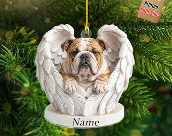 Personalized English Bulldog Angle Wings Ornament, Dog Sleeping Angel Wings Ornament, Custom Memorial Pet Ornament, Holiday Tree Decor