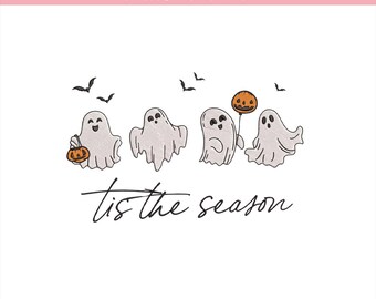 Halloween Ghosts Embroidery Design, Ghost with Pumpkin Embroidery File, Trick or Treat Ghost Family, 5 Sizes, Dst Pes Jef Exp Vp3