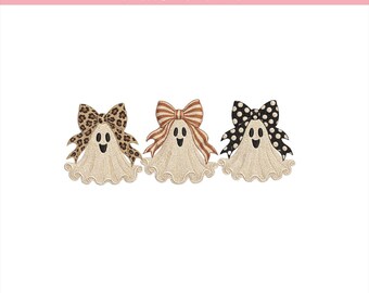 Leopard Ghost Embroidery File, Ghost Halloween Embroidery Design, Cute Ghost with Bow Embroidery Pattern, Wizard Ghost Design, 5 sizes