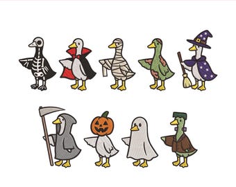 Cute Halloween Goose Embroidery Design Bundle, Spooky Goose Embroidery File, Halloween Bundle, Halloween Kids, Spooky Season,Girly Halloween