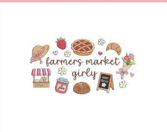 Farmers Market Girly Embroidery File, Farmers Icon Machine Embroidery, Spring, Trendy Digital Download, 5 sizes