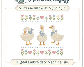 Goose Machine Embroidery Design, Cottagecore Floral Geese Pattern, Farmhouse Animal Embroidery File, Custom Baby Nursery Design