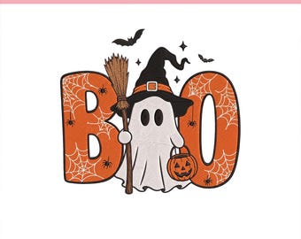 Halloween Ghost Embroidery Design, Cute Pumpkin Witch Machine Embroidery File, Spooky Fall Embroidery Pattern, Fall Autumn Season, 5 sizes