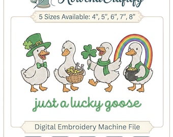St. Patrick's Day Goose-borduurontwerp, Lucky Goose Machine-borduurbestand, Shamrock Rainbow Pot of Gold, Lucky Charm PES Zomertijd JEF