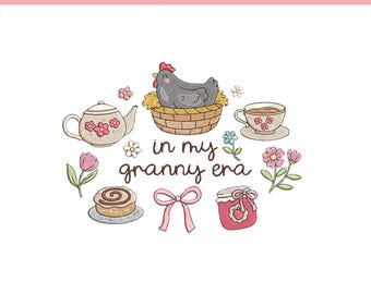 In My Granny Era Embroidery Design, Chicken, Teapot, Jam Embroidery File, Grandma Core Embroidery Design, Vintage Cottagecore, 5 sizes