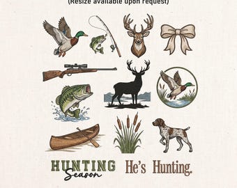 Hunting Embroidery Design Bundle, 13 Designs, Mallard Duck, Deer, Bass Fish, Hunting Dog, Machine Embroidery File, Outdoor Sport PES DST